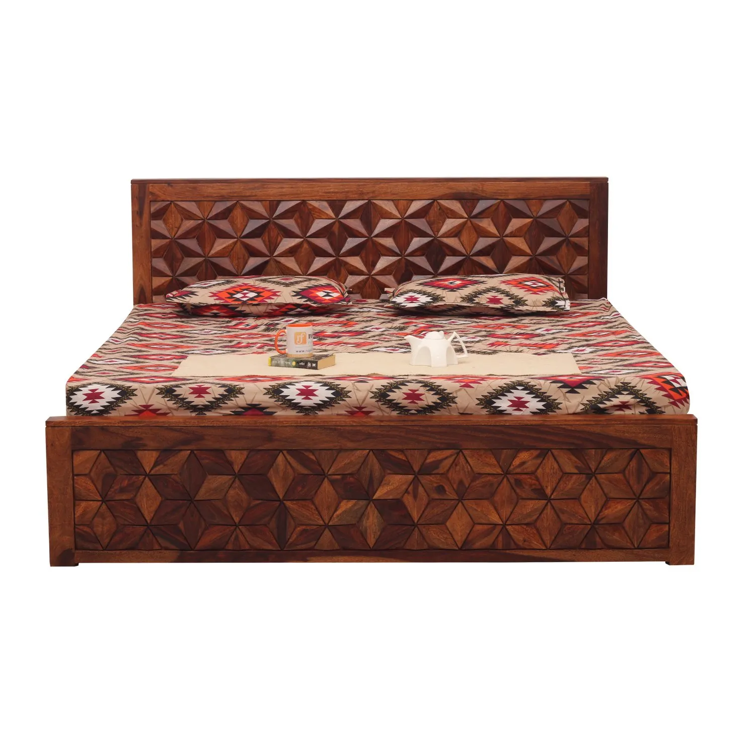 Royal Finish Floresque King Size Bed In Natural Colour With Matte Finished sheesham wood bed image 5