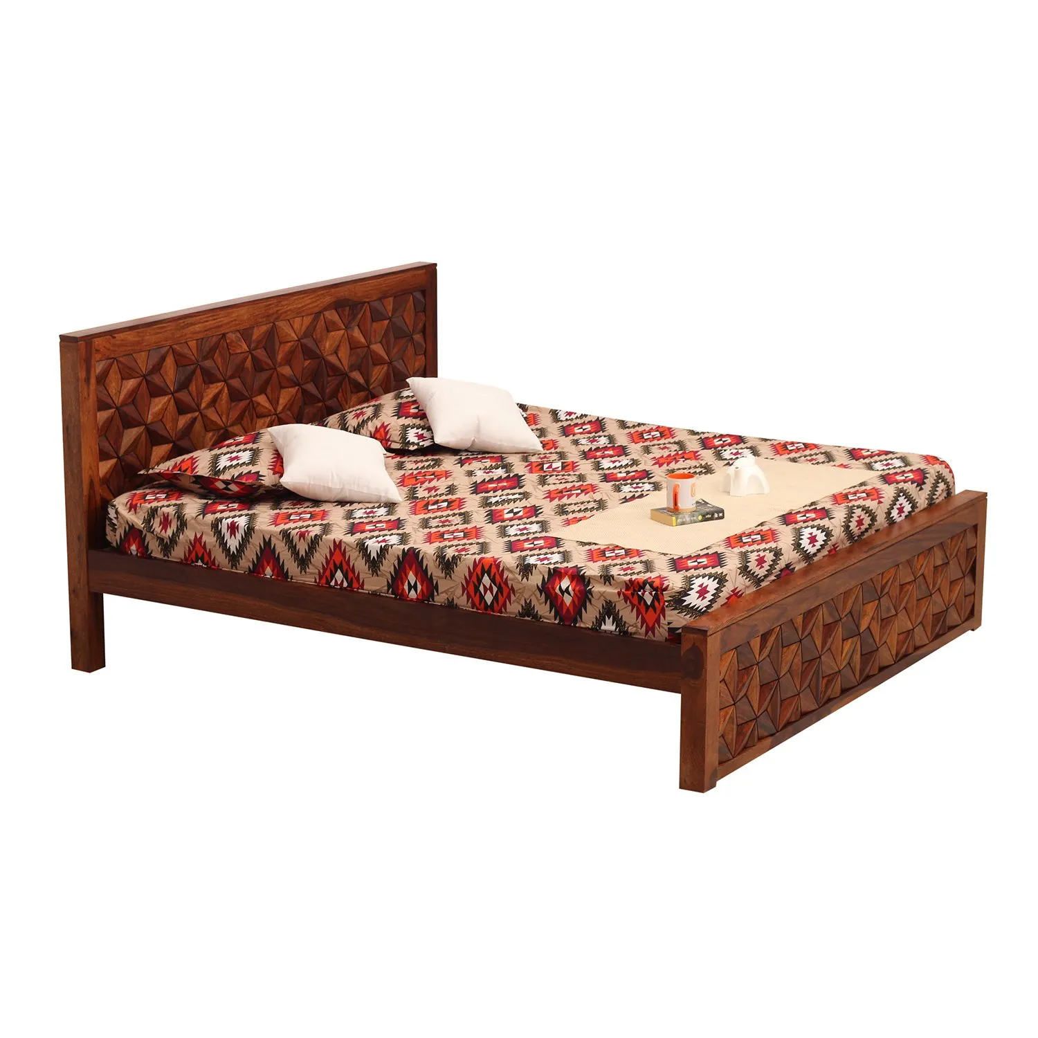 Royal Finish Floresque King Size Bed In Natural Colour With Matte Finished sheesham wood bed image 6