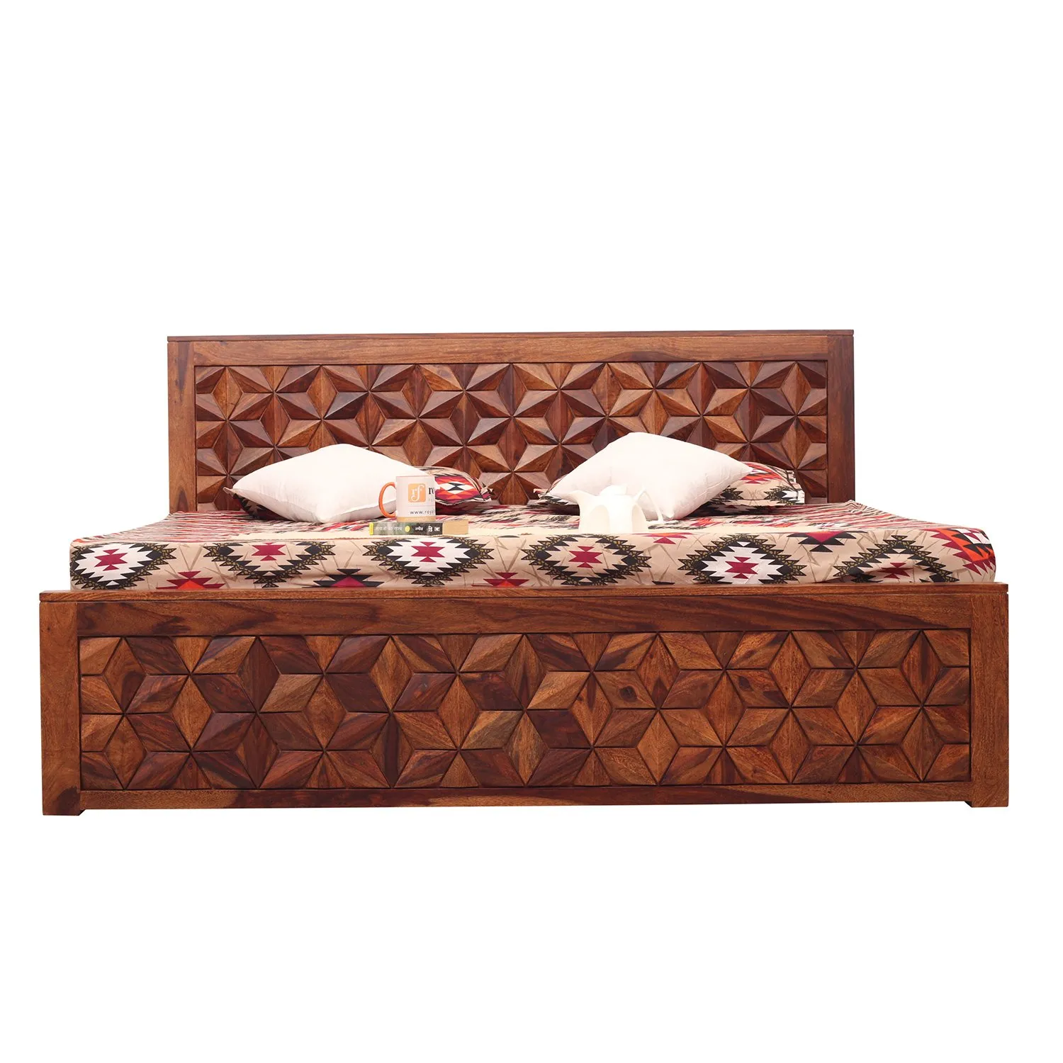 Royal Finish Floresque King Size Bed In Natural Colour With Matte Finished sheesham wood bed image 7