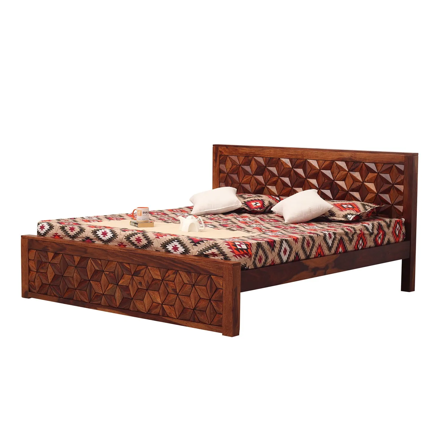 Royal Finish Floresque King Size Bed In Natural Colour With Matte Finished sheesham wood bed image 8