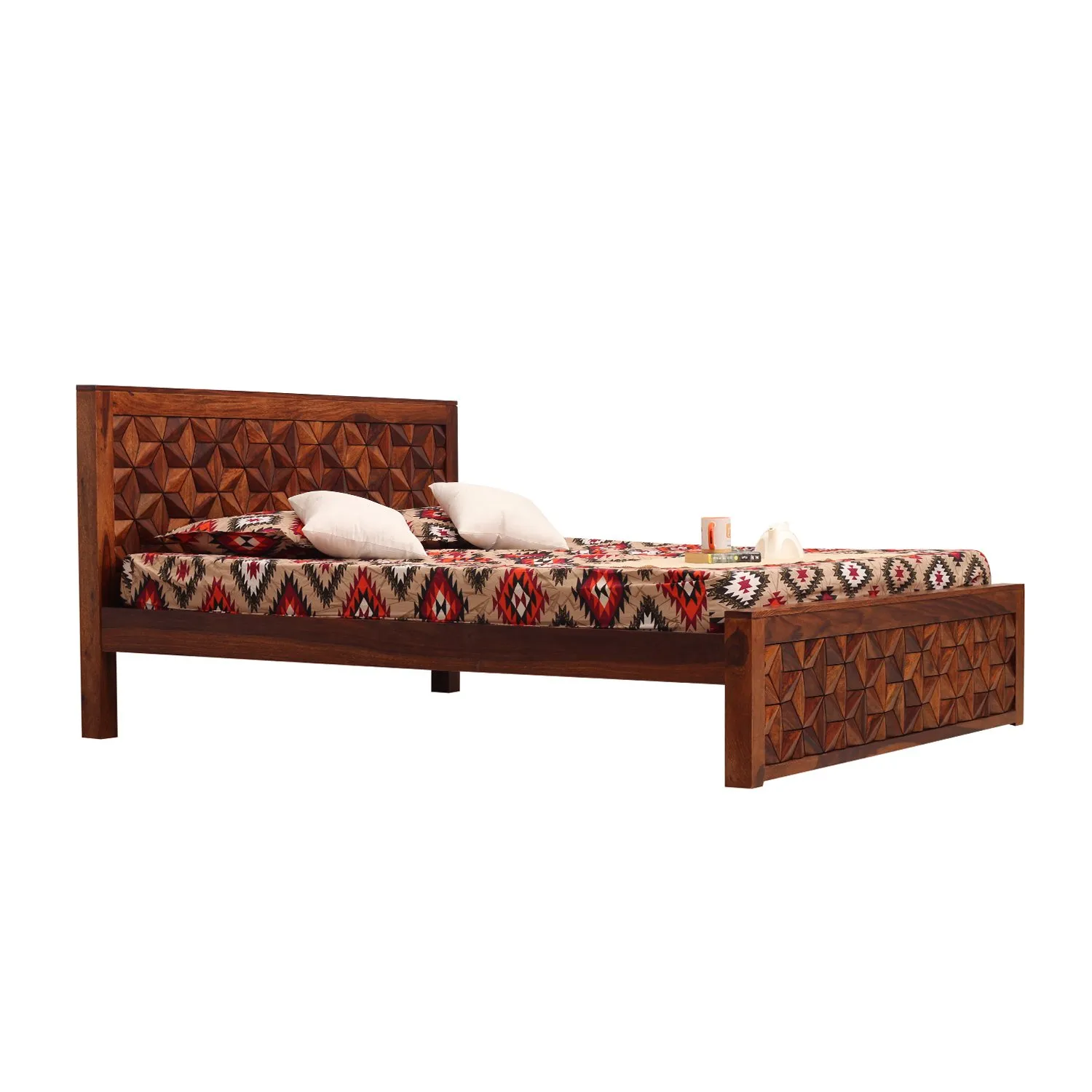 Royal Finish Floresque King Size Bed In Natural Colour With Matte Finished sheesham wood bed image 9