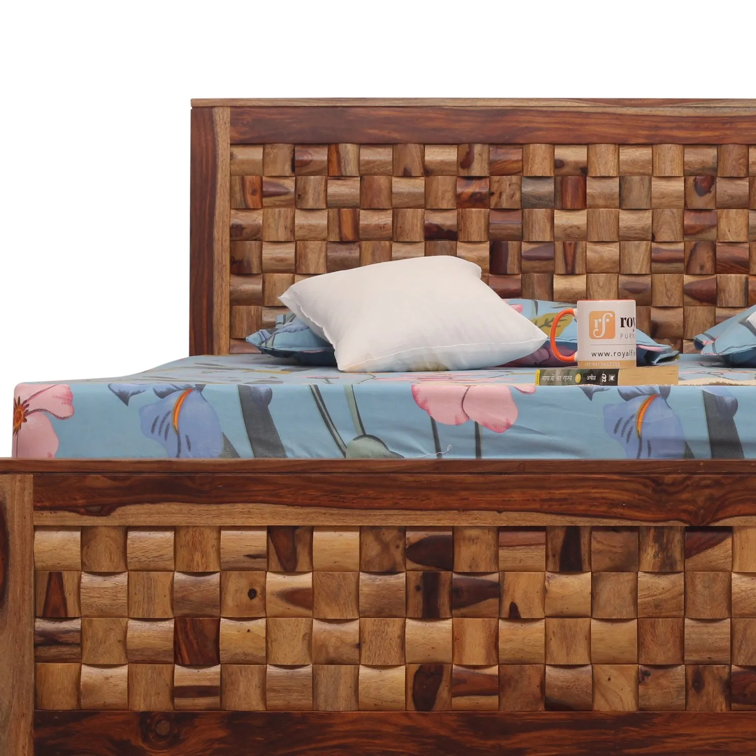 Royal Finish Nivora King Size Bed In Natural Colour With Matte Finished sheesham wood bed image 5
