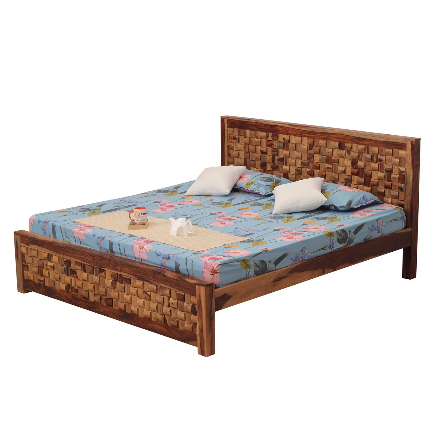 Royal Finish Nivora King Size Bed In Natural Colour With Matte Finished sheesham wood bed image 6