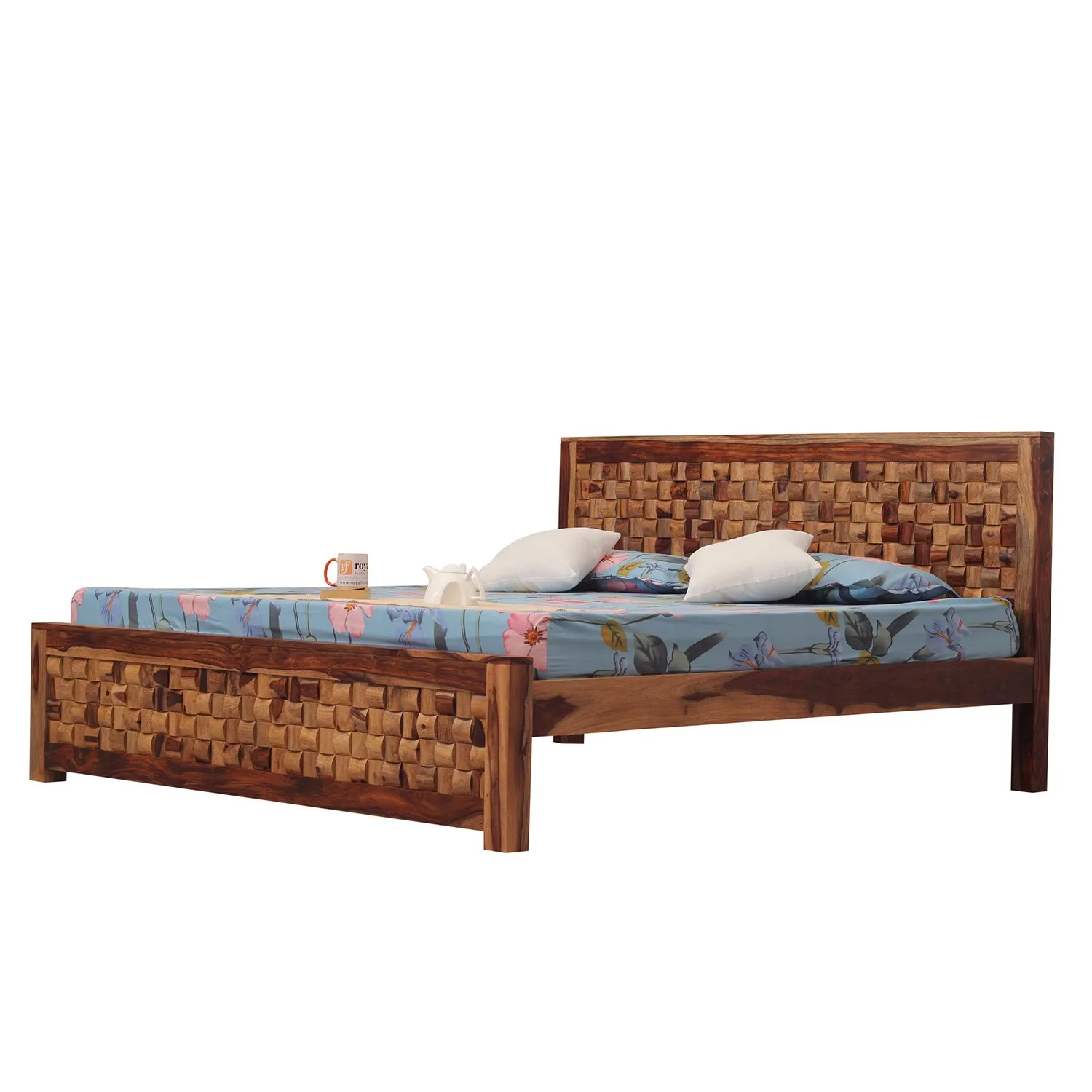 Royal Finish Nivora King Size Bed In Natural Colour With Matte Finished sheesham wood bed image 7