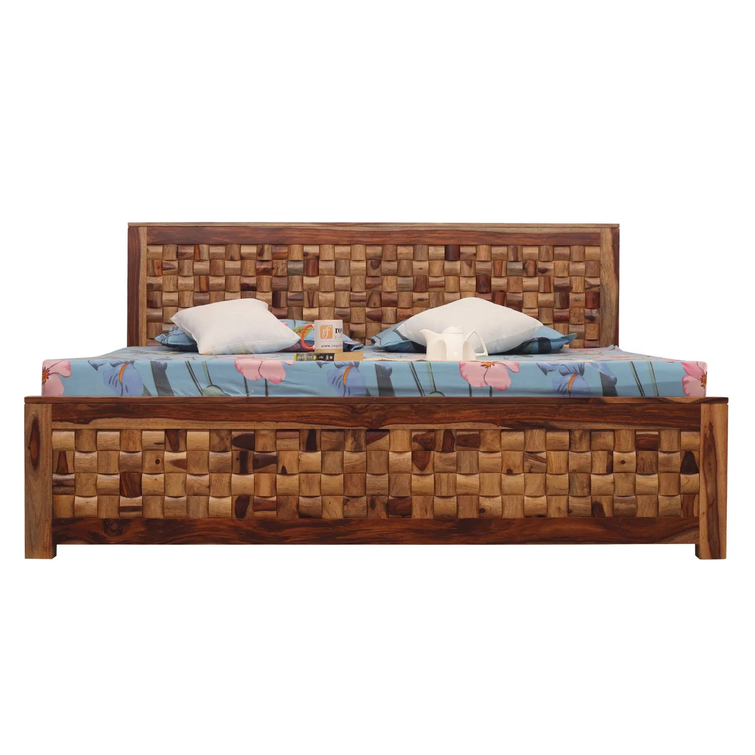 Royal Finish Nivora King Size Bed In Natural Colour With Matte Finished sheesham wood bed image 8