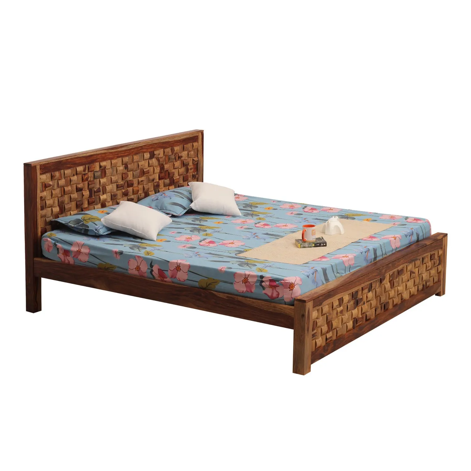 Royal Finish Nivora King Size Bed In Natural Colour With Matte Finished sheesham wood bed image 9