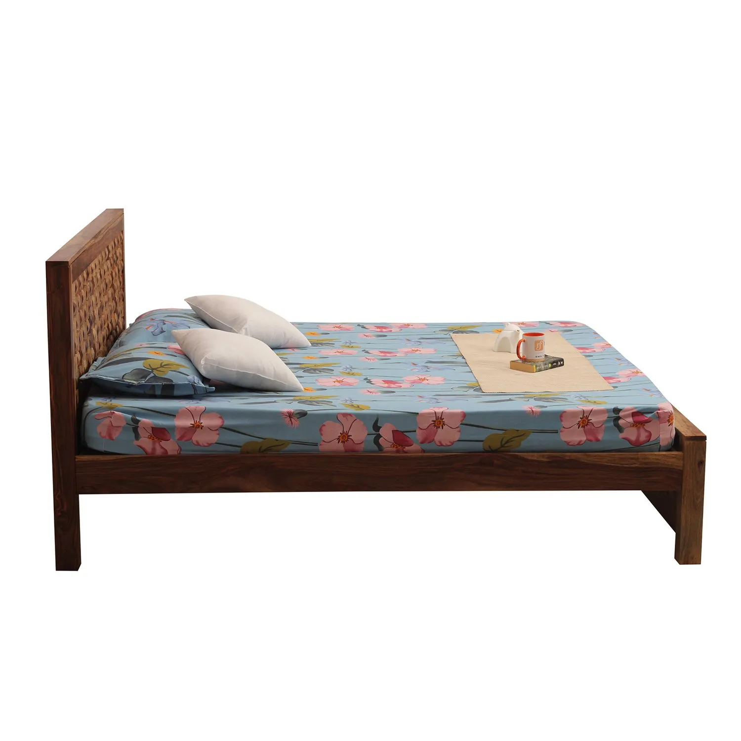 Royal Finish Nivora King Size Bed In Natural Colour With Matte Finished sheesham wood bed image 10