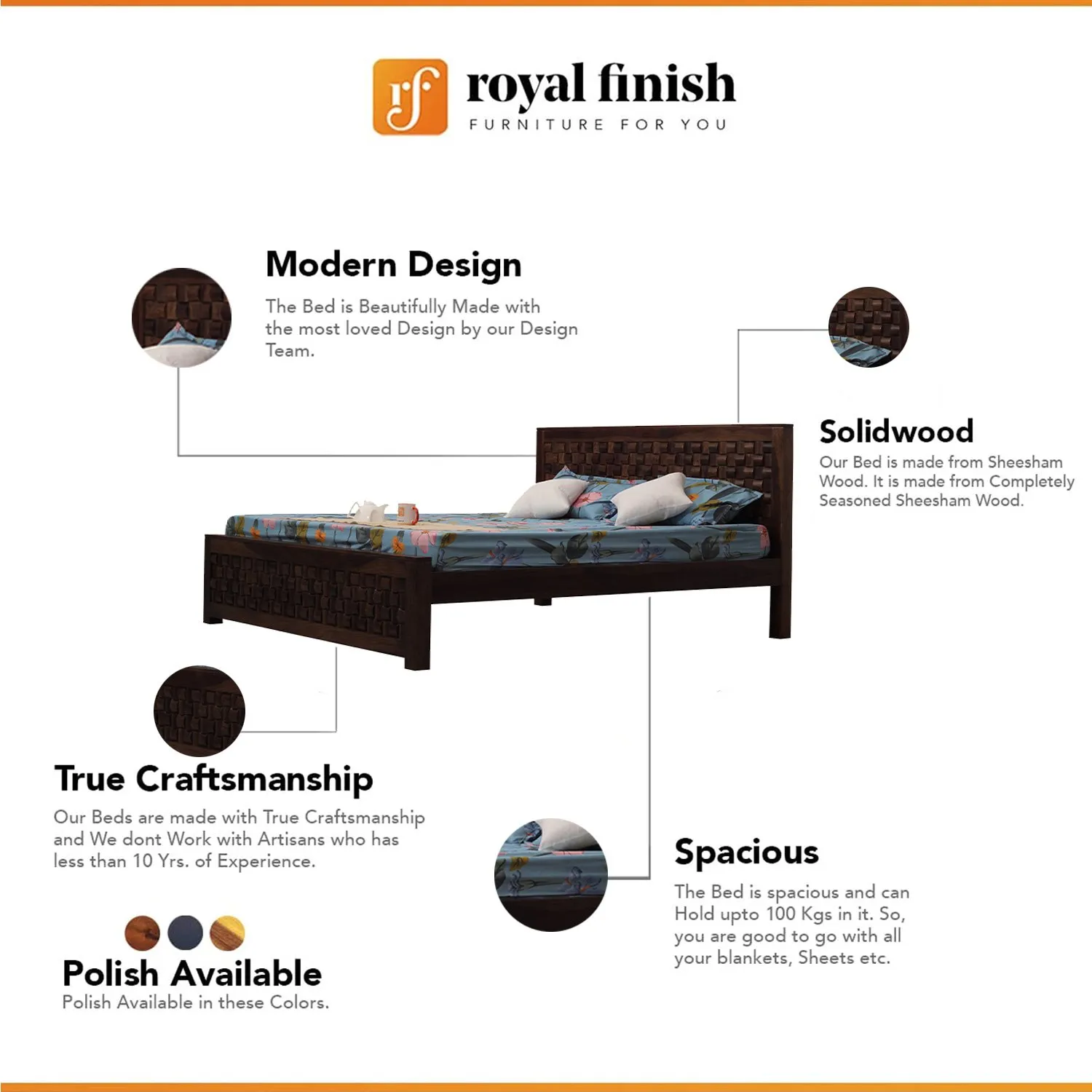 Royal Finish Nivora King Size Bed In Natural Colour With Matte Finished sheesham wood bed image 2
