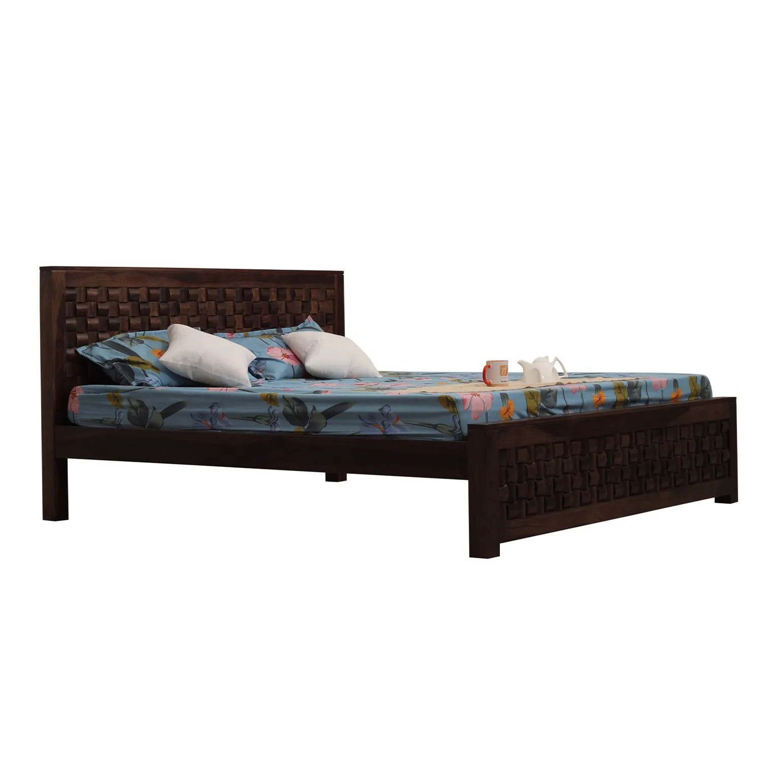 Royal Finish Nivora King Size Bed In Natural Colour With Matte Finished sheesham wood bed image 7