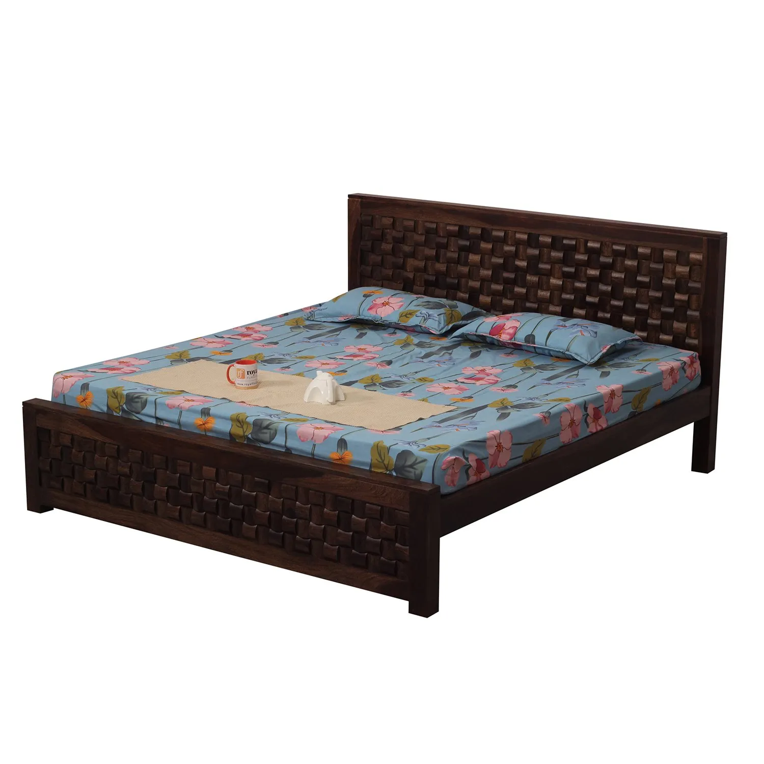 Royal Finish Nivora King Size Bed In Natural Colour With Matte Finished sheesham wood bed image 8