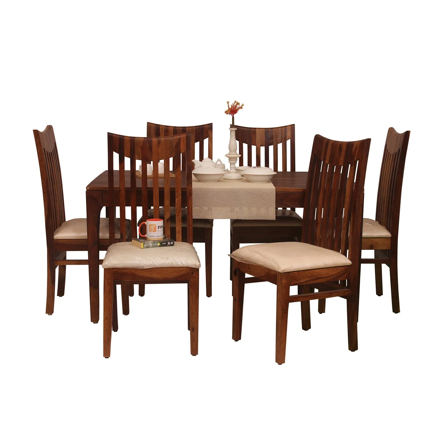 Royal Finish Neo Wingo 6 Chair Dining Set in Natural Colour sheesham dining table image 6