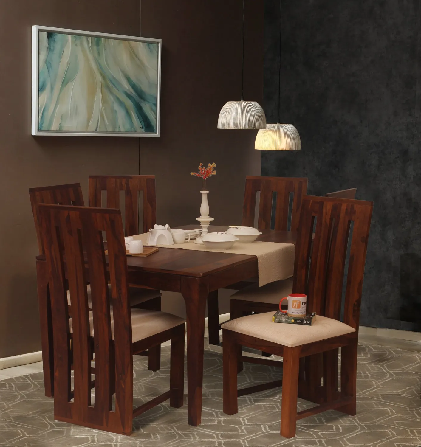 Royal Finish Necvo Bentwood 6 Chair Dining Set in Natural Colour