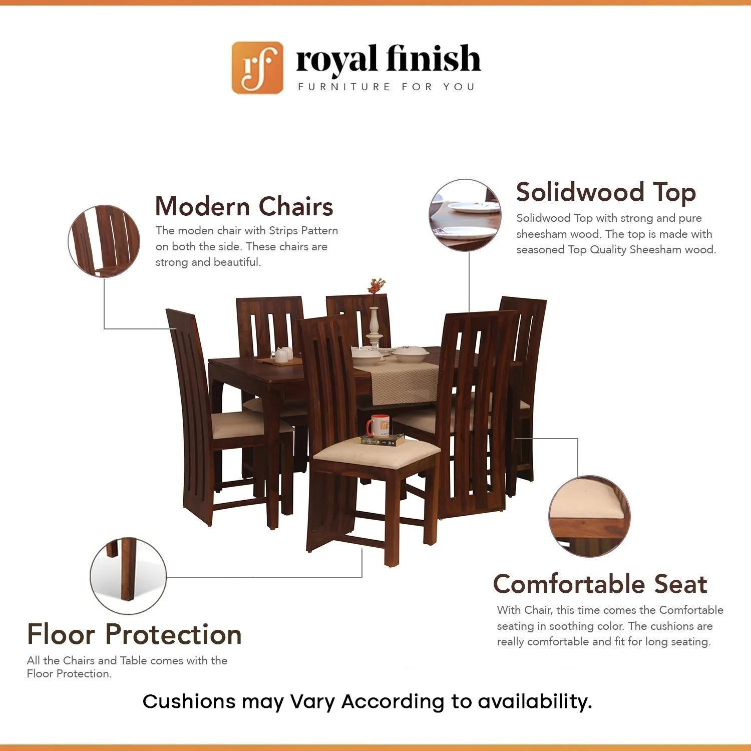 Royal Finish Necvo Bentwood 6 Chair Dining Set in Natural Colour sheesham dining table image 2