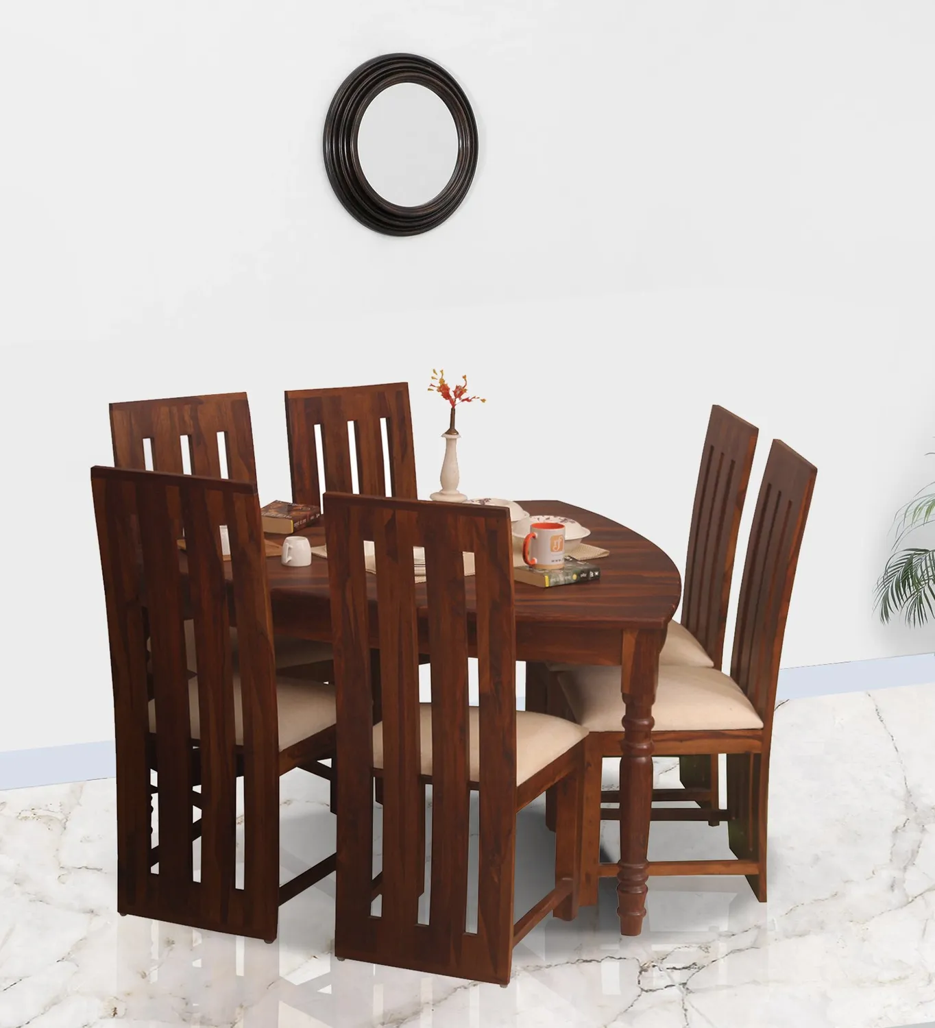 Royal Finish Betel Quid Bentwood 6 Chair Dining Set in Natural Colour