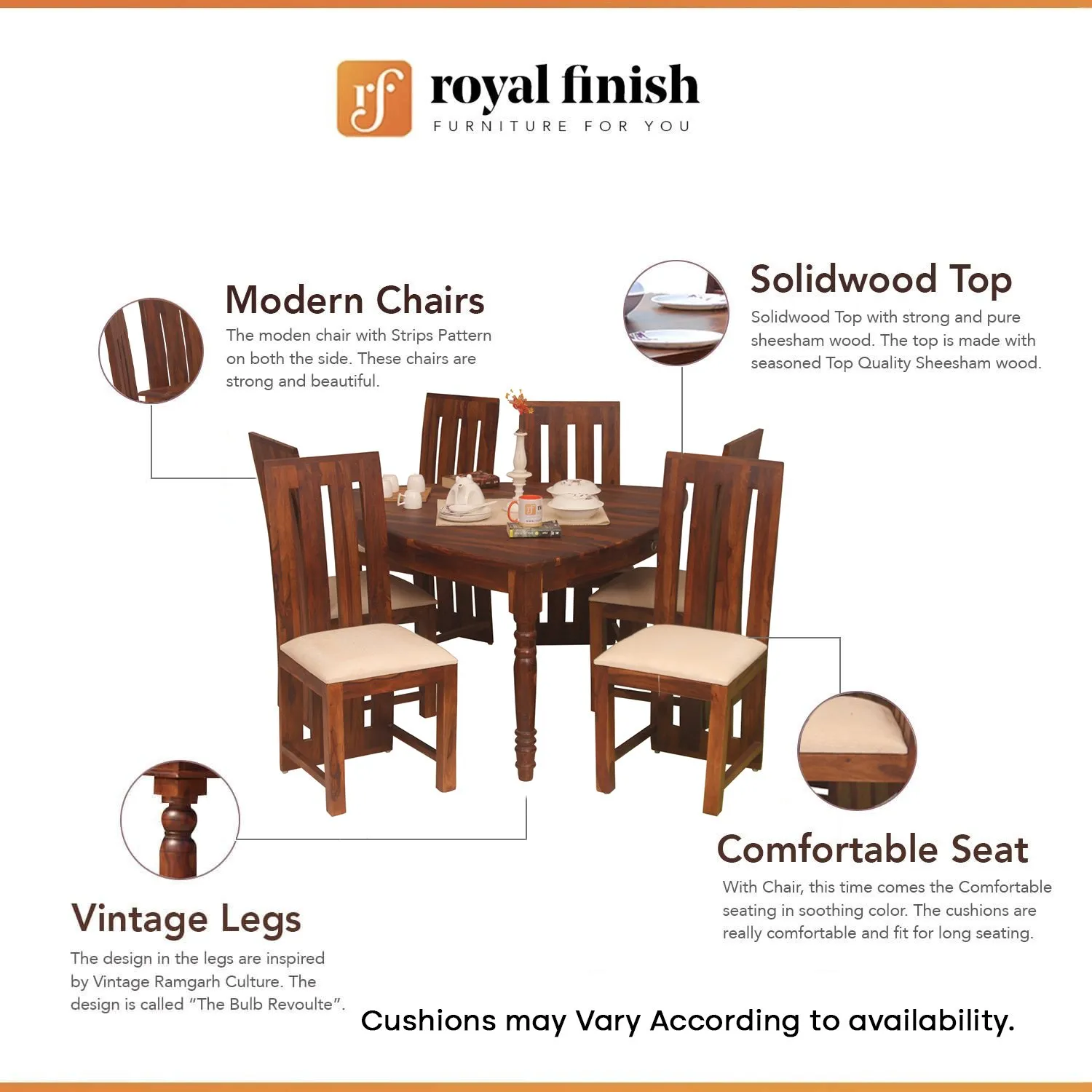 Royal Finish Betel Quid Bentwood 6 Chair Dining Set in Natural Colour sheesham dining table image 2