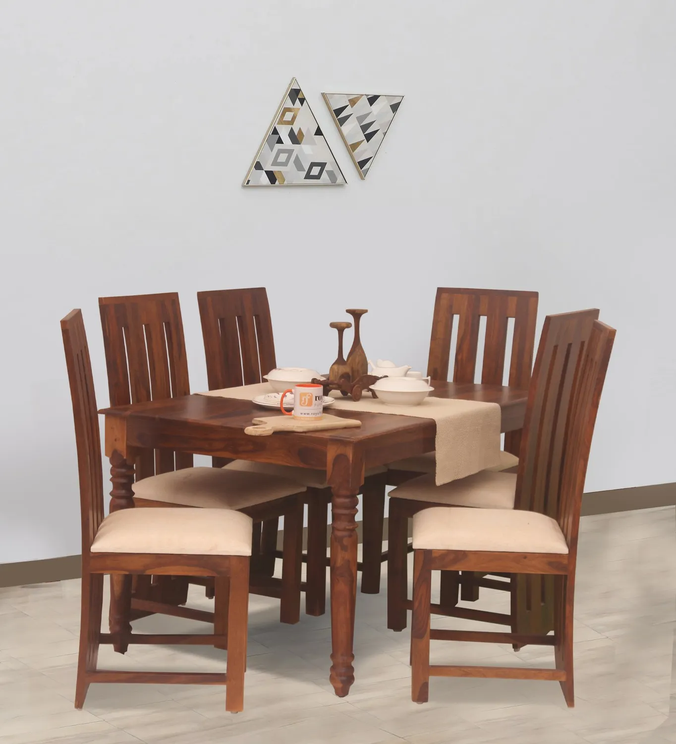 Royal Finish Neko Bentwood 6 Seater Dining Set in Natural Colour in Sheesham