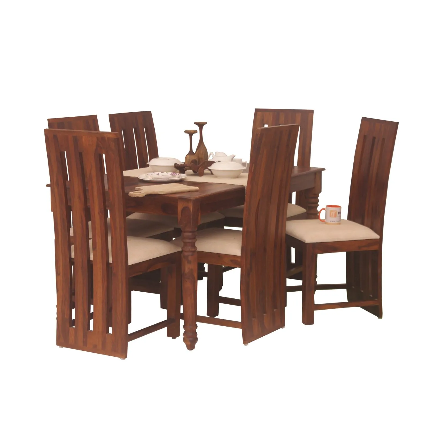 Royal Finish Neko Bentwood 6 Seater Dining Set in Natural Colour in Sheesham sheesham dining table image 4