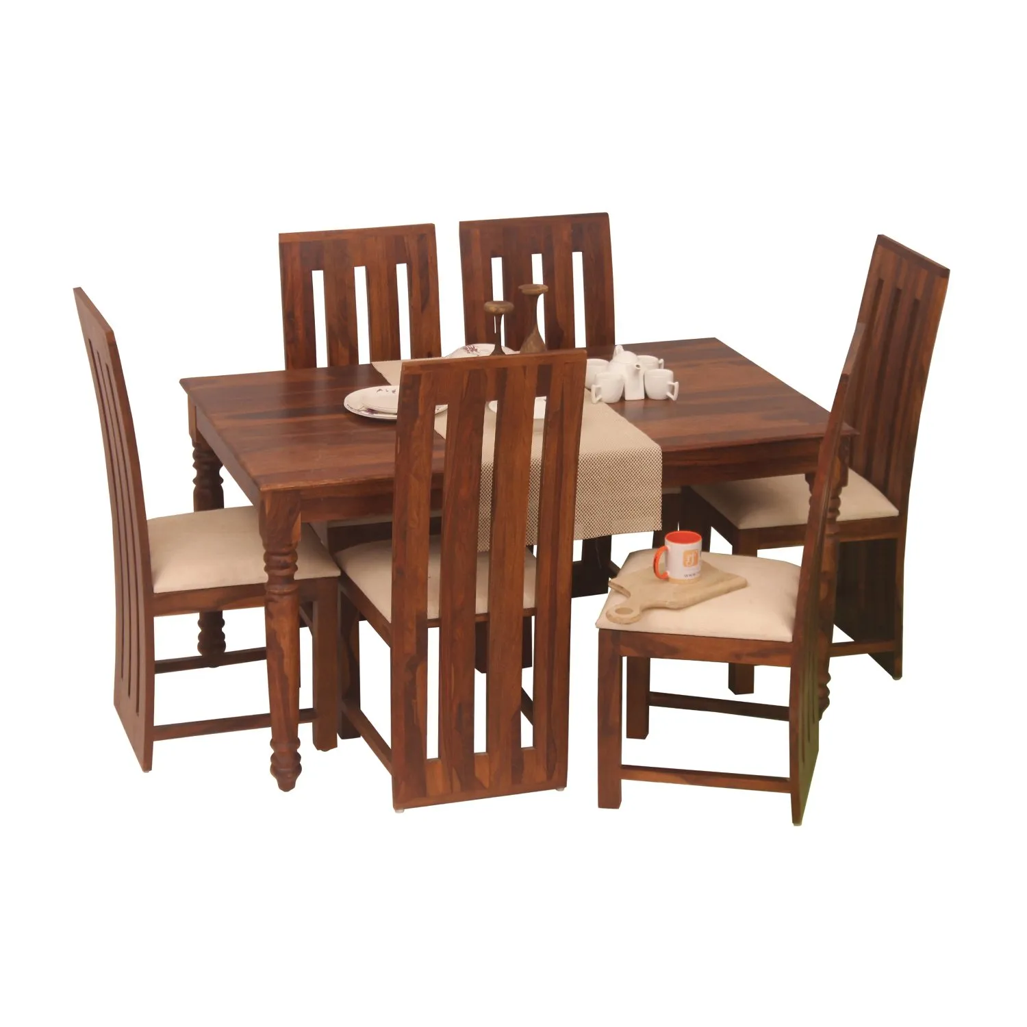Royal Finish Neko Bentwood 6 Seater Dining Set in Natural Colour in Sheesham sheesham dining table image 5