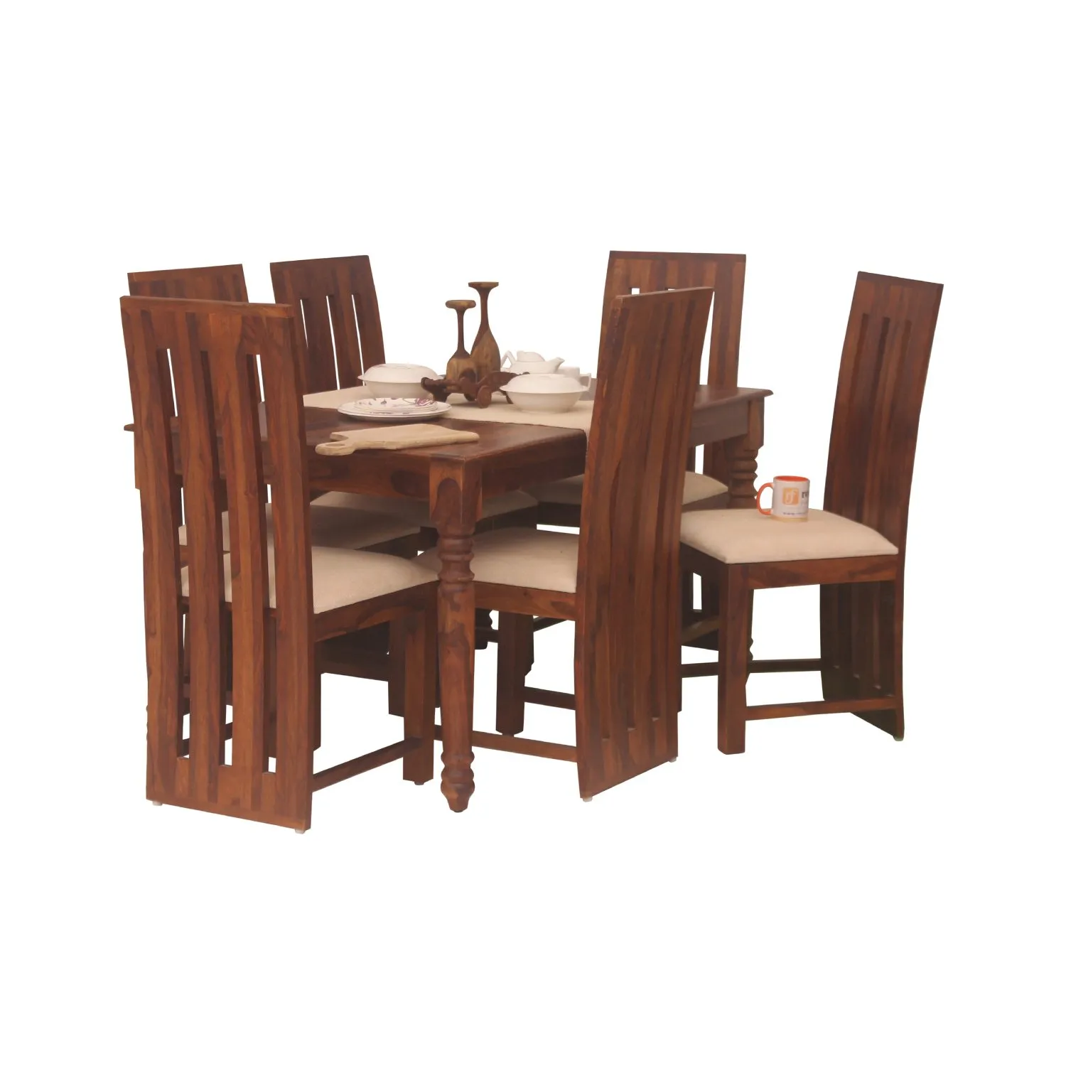 Royal Finish Neko Bentwood 6 Seater Dining Set in Natural Colour in Sheesham sheesham dining table image 8