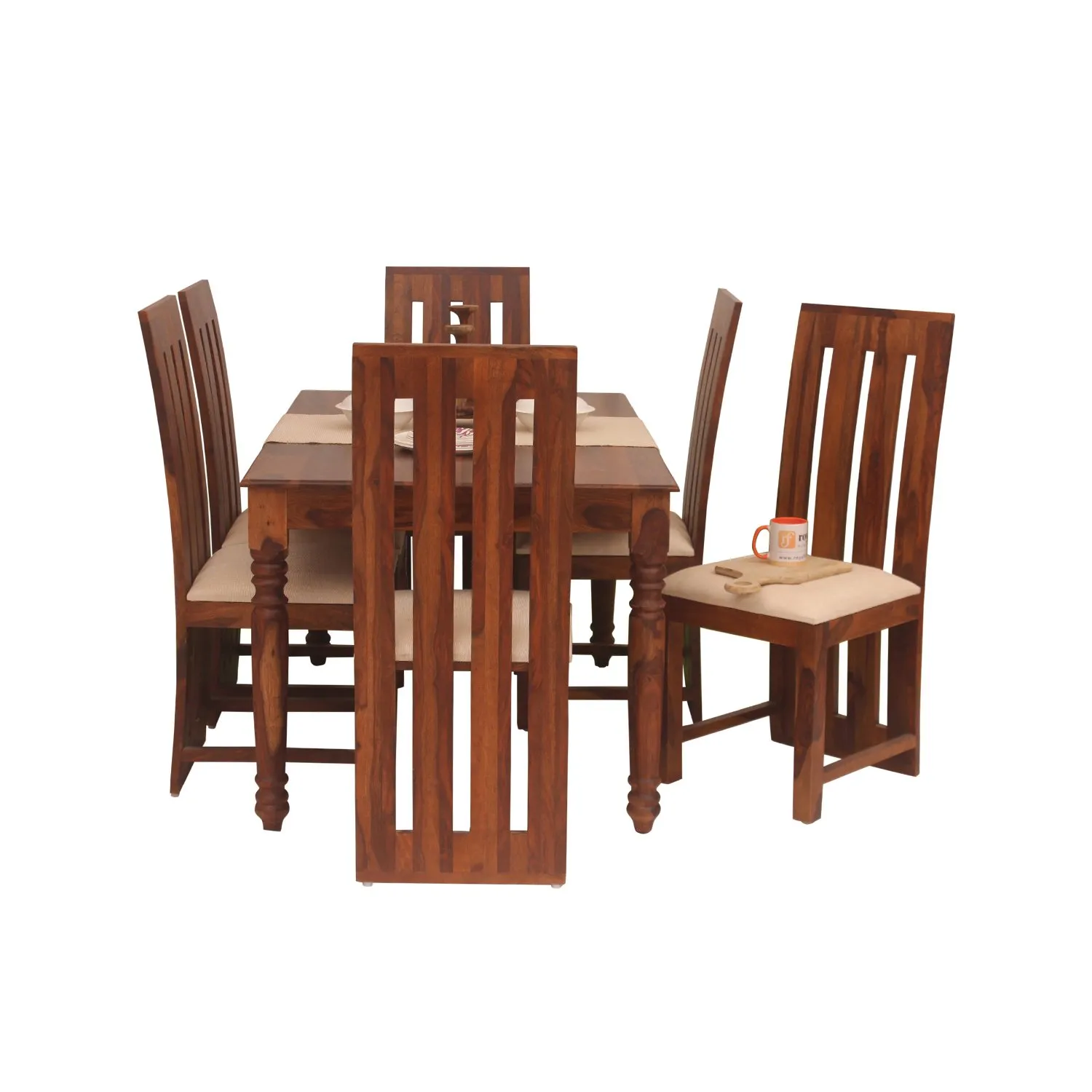 Royal Finish Neko Bentwood 6 Seater Dining Set in Natural Colour in Sheesham sheesham dining table image 11