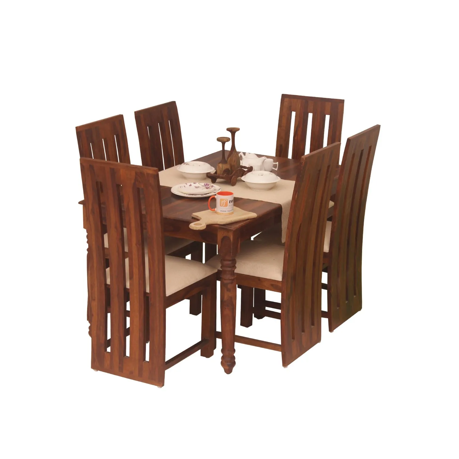 Royal Finish Neko Bentwood 6 Seater Dining Set in Natural Colour in Sheesham sheesham dining table image 12