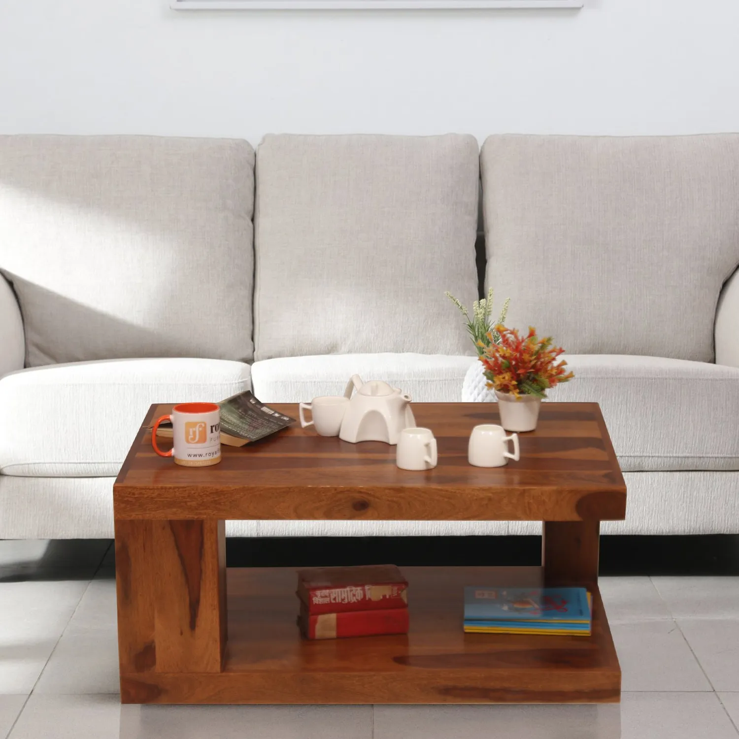 Royal Finish Alpino Center Table in Sheesham Wood With Natural Colour