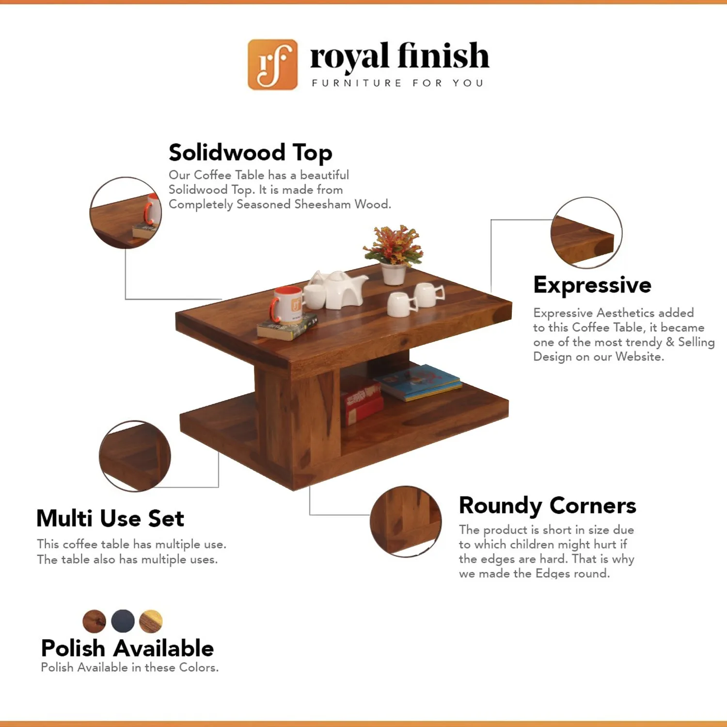 Royal Finish Alpino Center Table in Sheesham Wood With Natural Colour wooden center table image 2