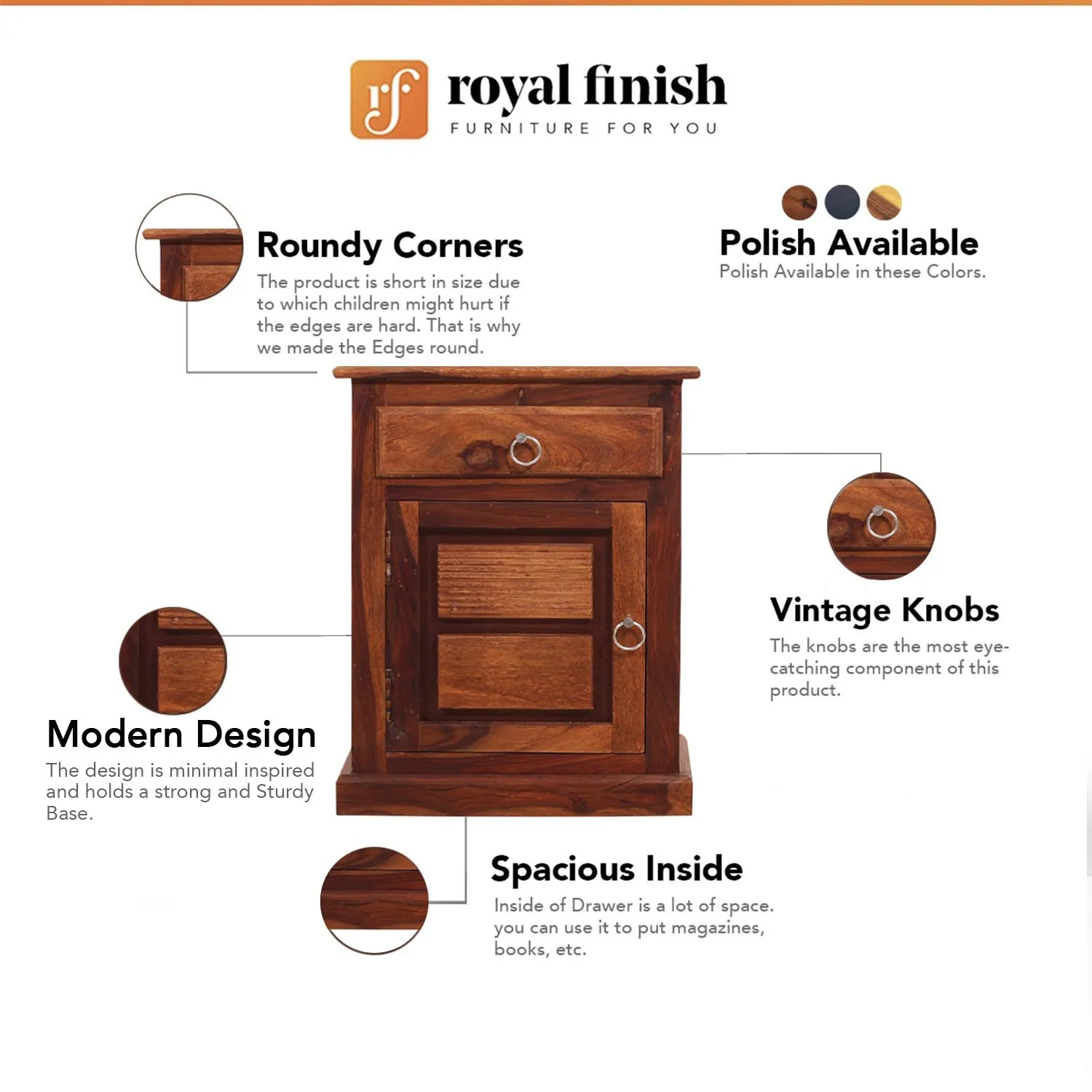 Royal Finish NovaSleep Bedside Table In Furniture Sheesham Wood In Natural sheesham wood bed image 2