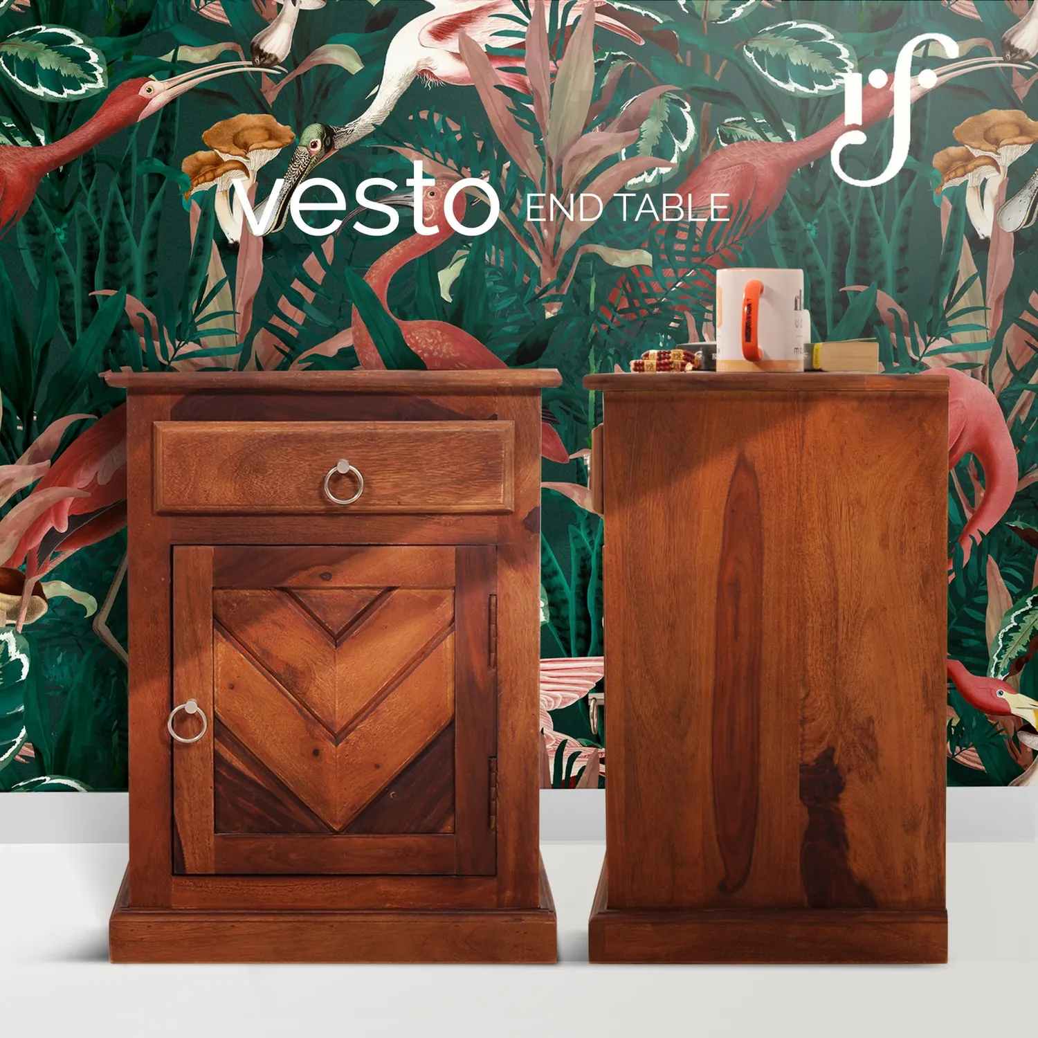 Royal Finish Vesto Double Bedside Table In Furniture Sheesham Wood In Natural