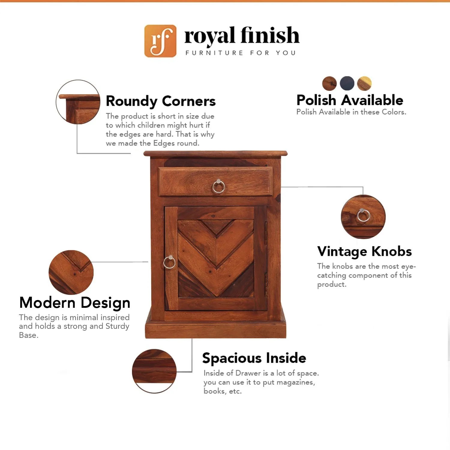 Royal Finish Vesto Double Bedside Table In Furniture Sheesham Wood In Natural sheesham wood bed image 2