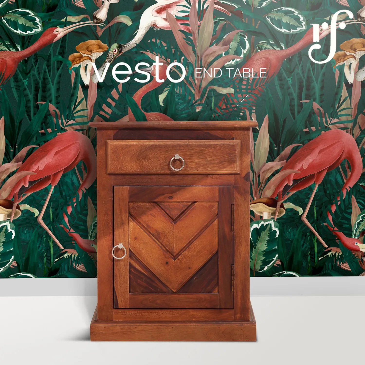Royal Finish Vesto Bedside Table In Furniture Sheesham Wood In Natural Colour