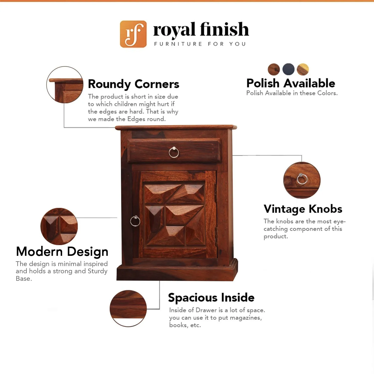 Royal Finish Abdoli Bedside Table In Furniture Sheesham Wood In Natural Colour sheesham wood bed image 3
