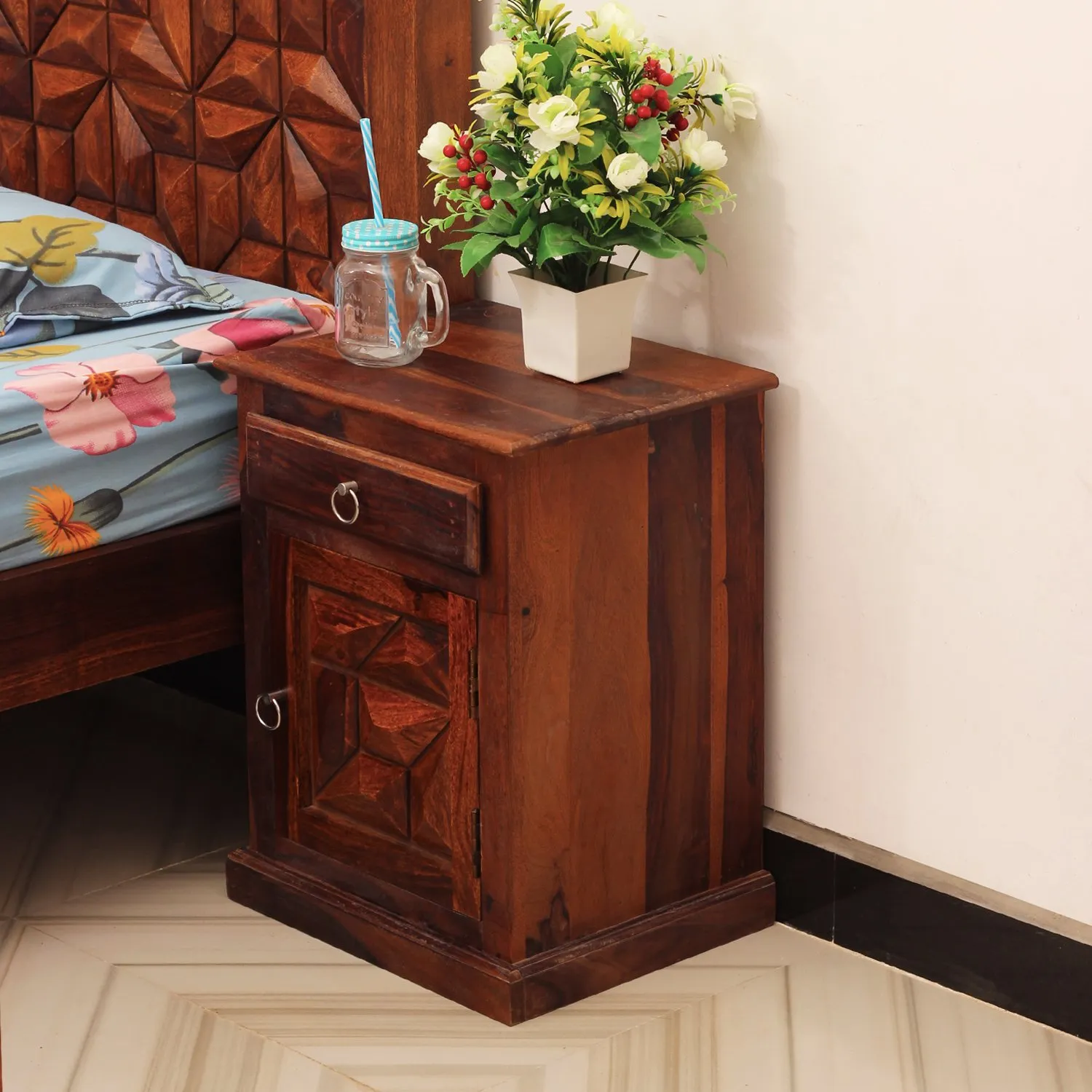 Royal Finish Abdoli Bedside Table In Furniture Sheesham Wood In Natural Colour sheesham wood bed image 4