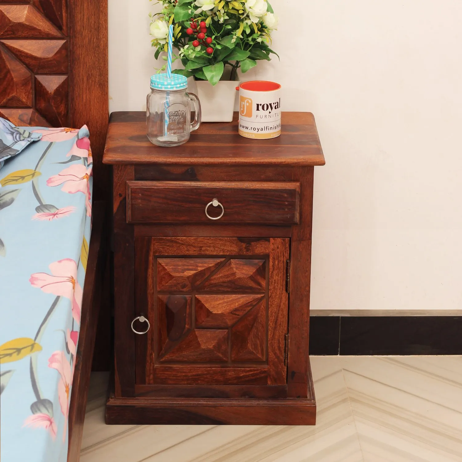 Royal Finish Abdoli Bedside Table In Furniture Sheesham Wood In Natural Colour sheesham wood bed image 6