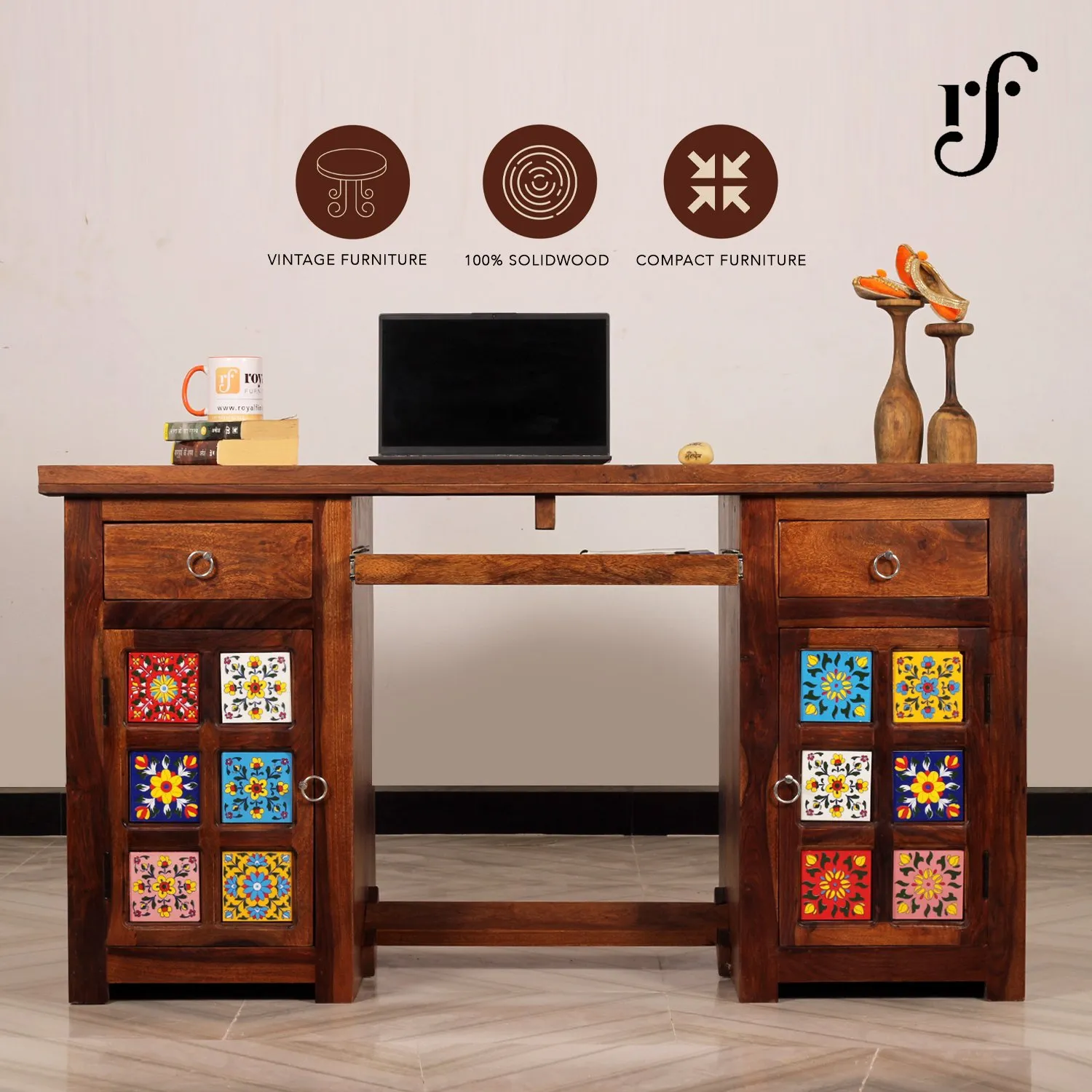 Royal Finish Tielac Workstation In Sheesham Wood With Natural Colour