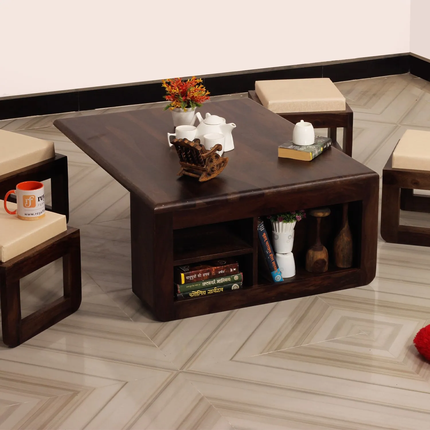 Royal Finish Dehran Center Table in Sheesham Wood With Natural Colour in Walnut wooden center table image 3