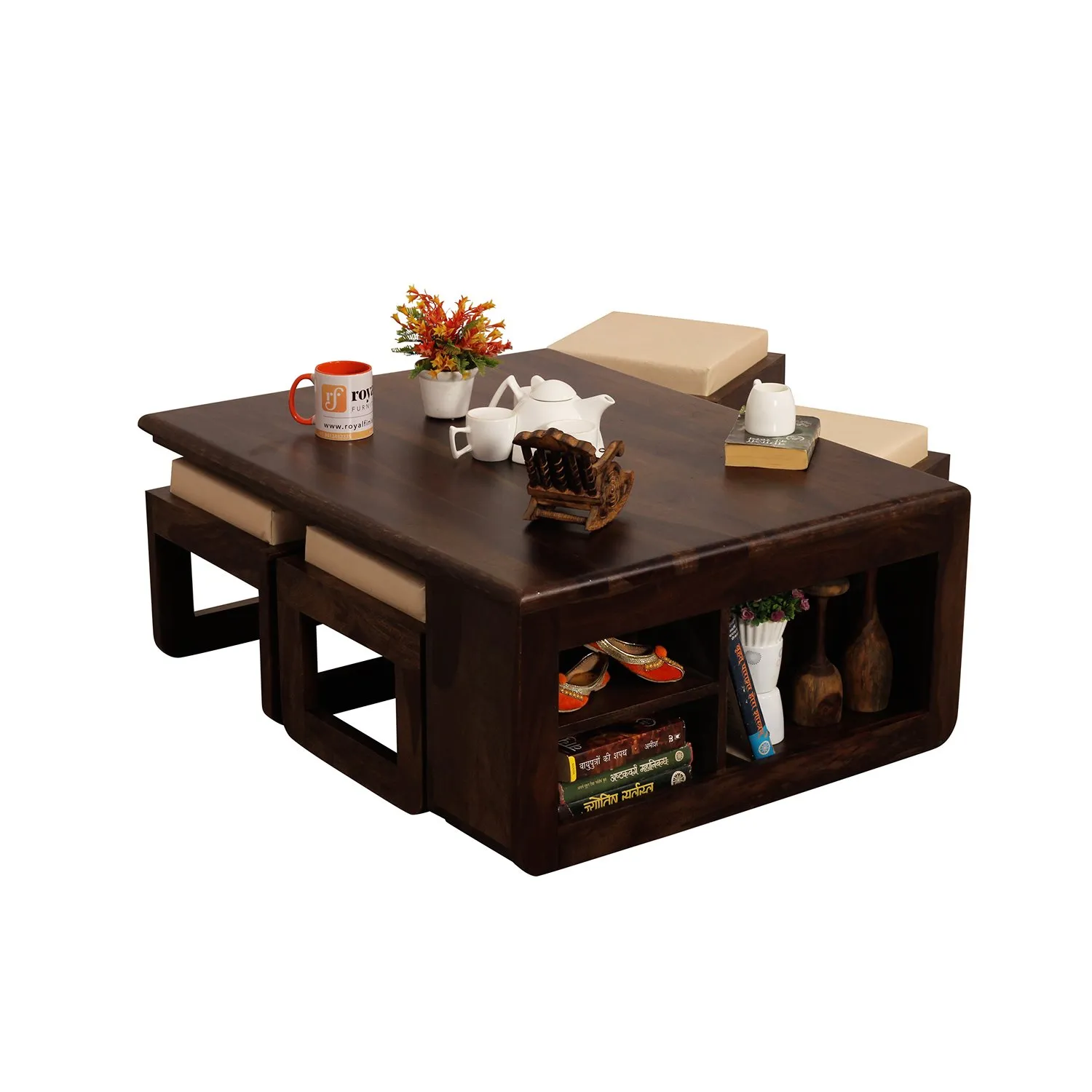 Royal Finish Dehran Center Table in Sheesham Wood With Natural Colour in Walnut wooden center table image 5