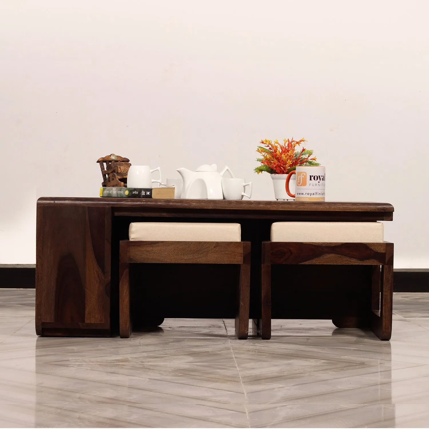 Royal Finish Dehran Center Table in Sheesham Wood With Natural Colour in Walnut wooden center table image 7