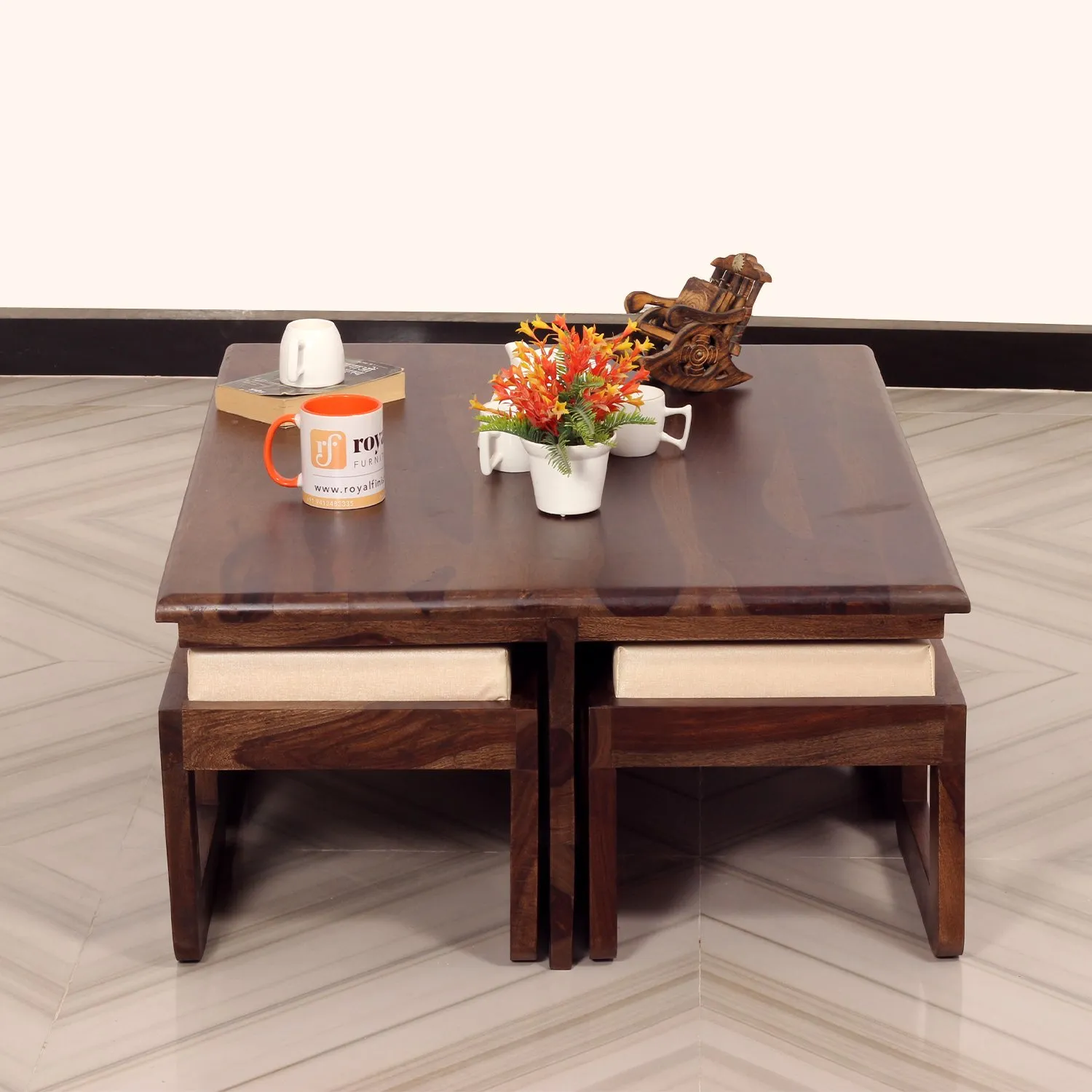 Royal Finish Dehran Center Table in Sheesham Wood With Natural Colour in Walnut wooden center table image 8