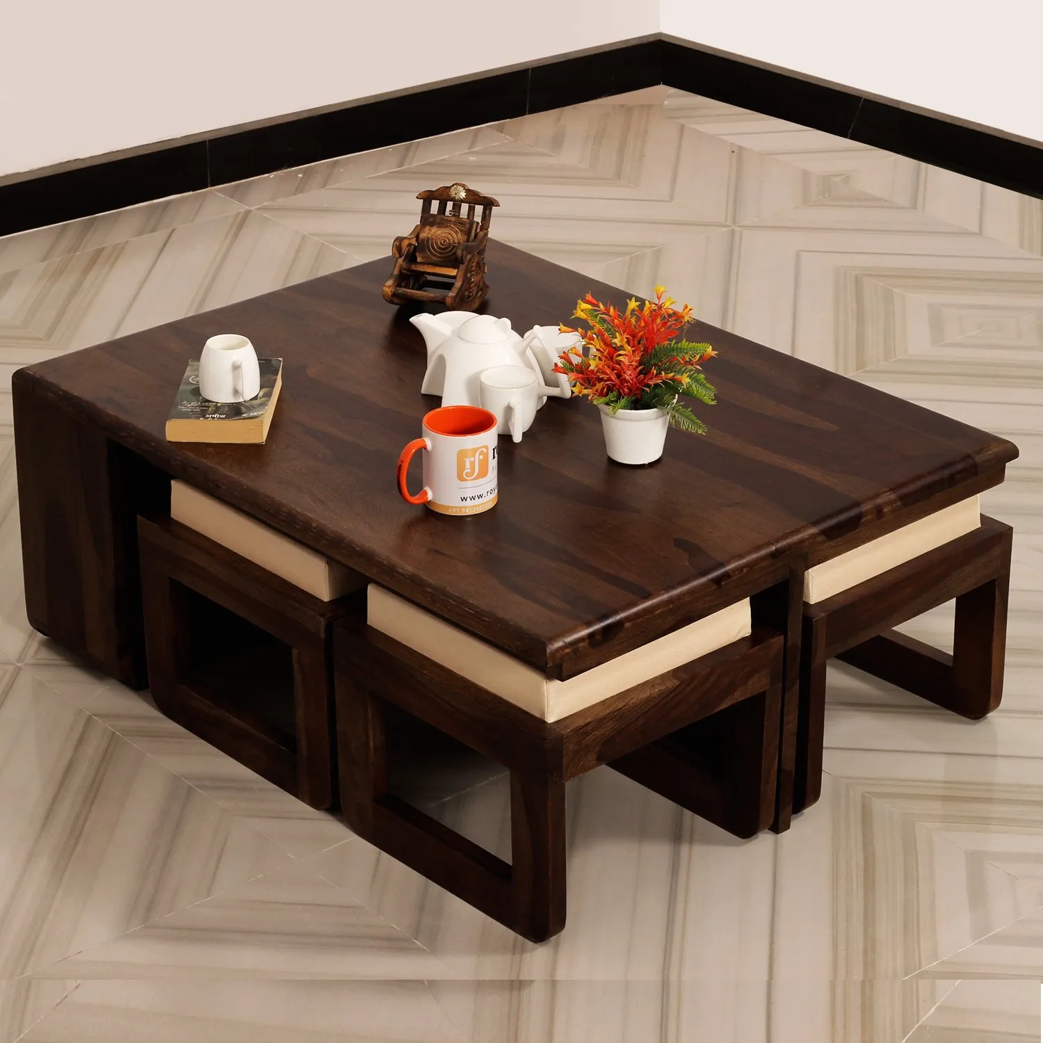 Royal Finish Dehran Center Table in Sheesham Wood With Natural Colour in Walnut wooden center table image 10