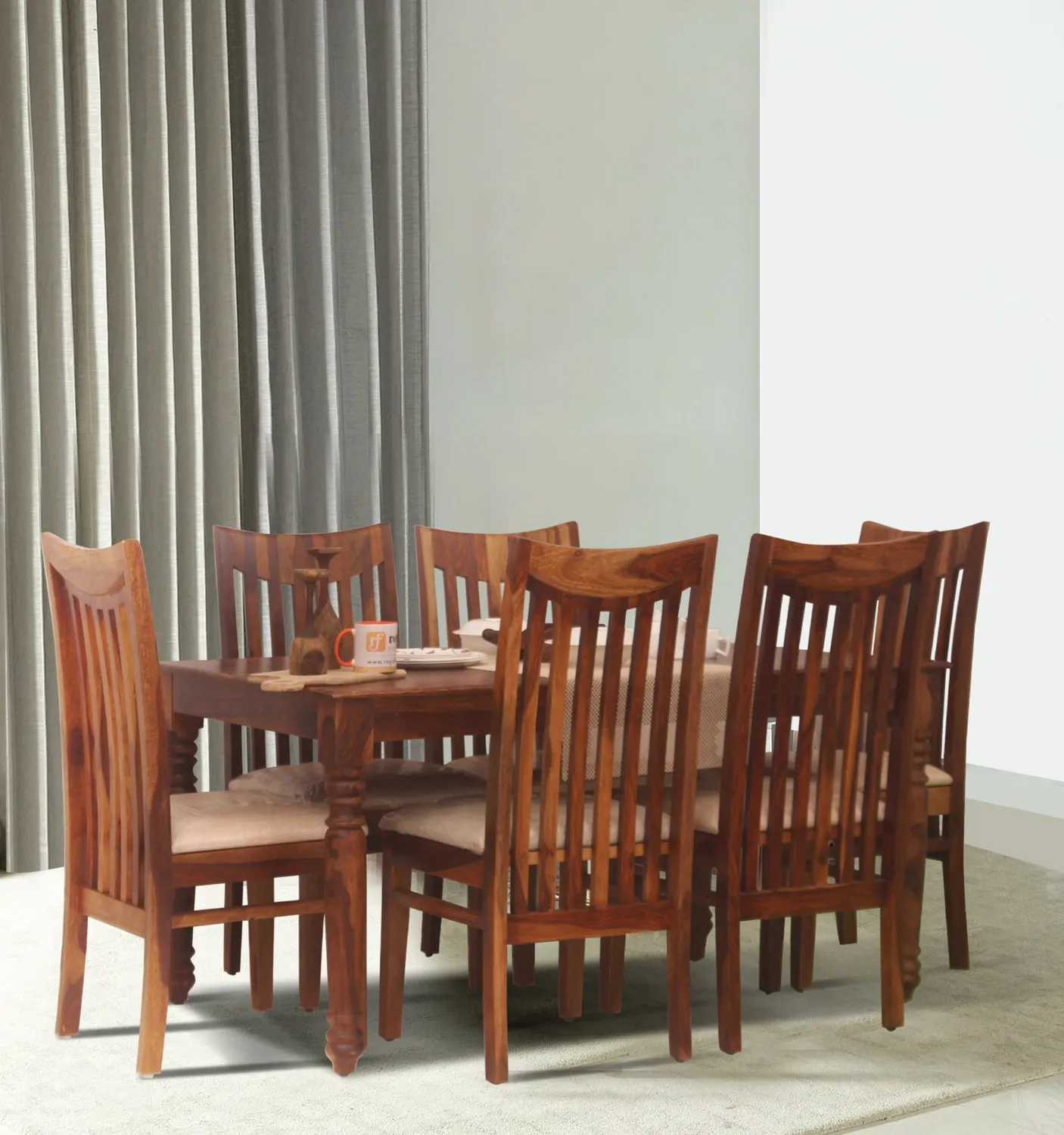 Royal Finish Neo Wingo 6 Seater Dining Set in Natural Colour in Sheesham Wood