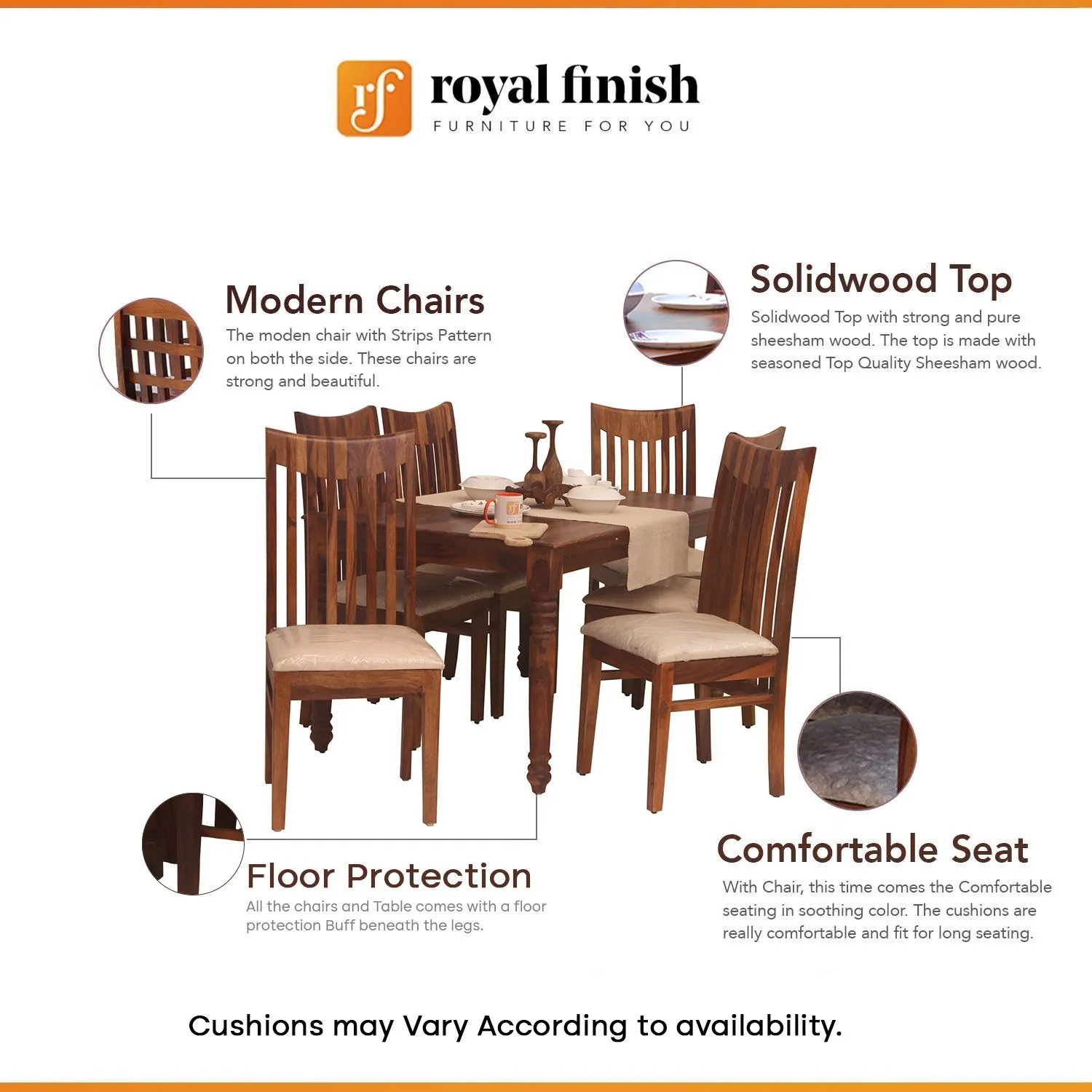 Royal Finish Neo Wingo 6 Seater Dining Set in Natural Colour in Sheesham Wood sheesham dining table image 2