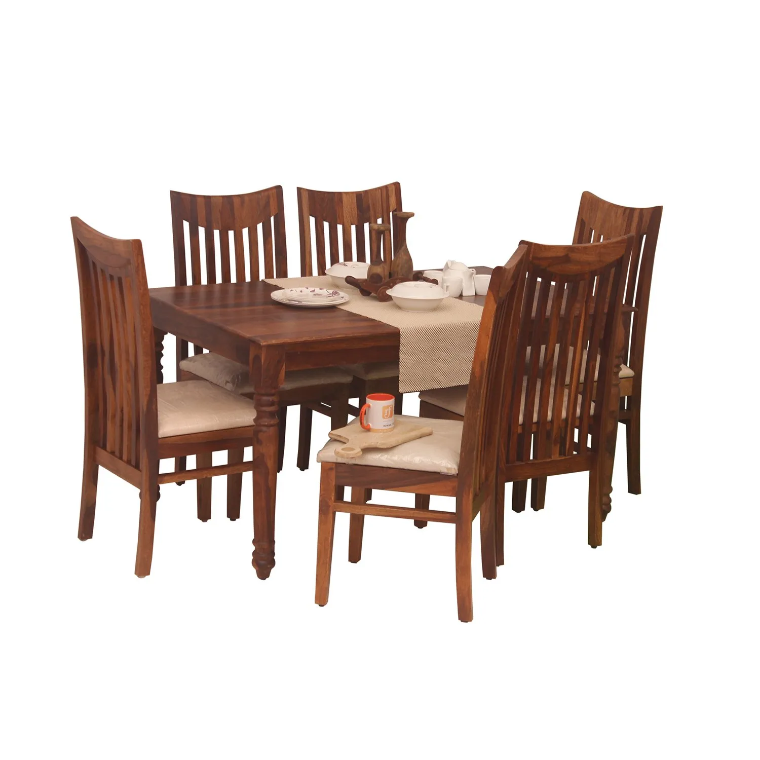 Royal Finish Neo Wingo 6 Seater Dining Set in Natural Colour in Sheesham Wood sheesham dining table image 4