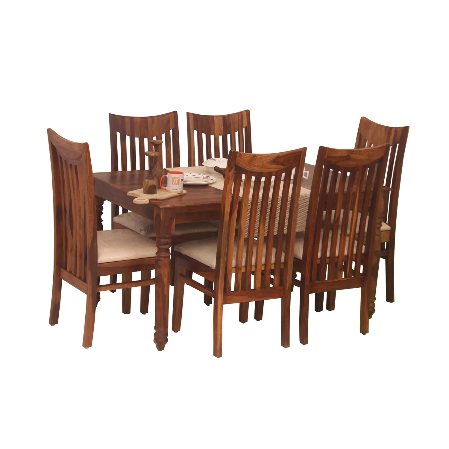 Royal Finish Neo Wingo 6 Seater Dining Set in Natural Colour in Sheesham Wood sheesham dining table image 6