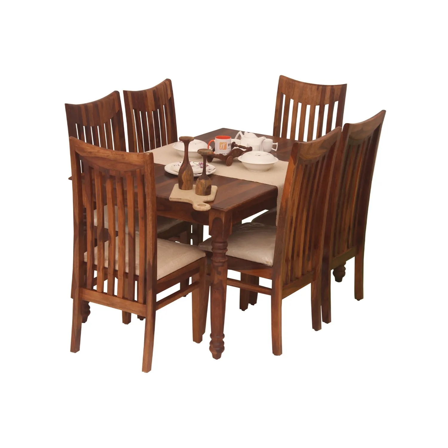 Royal Finish Neo Wingo 6 Seater Dining Set in Natural Colour in Sheesham Wood sheesham dining table image 11