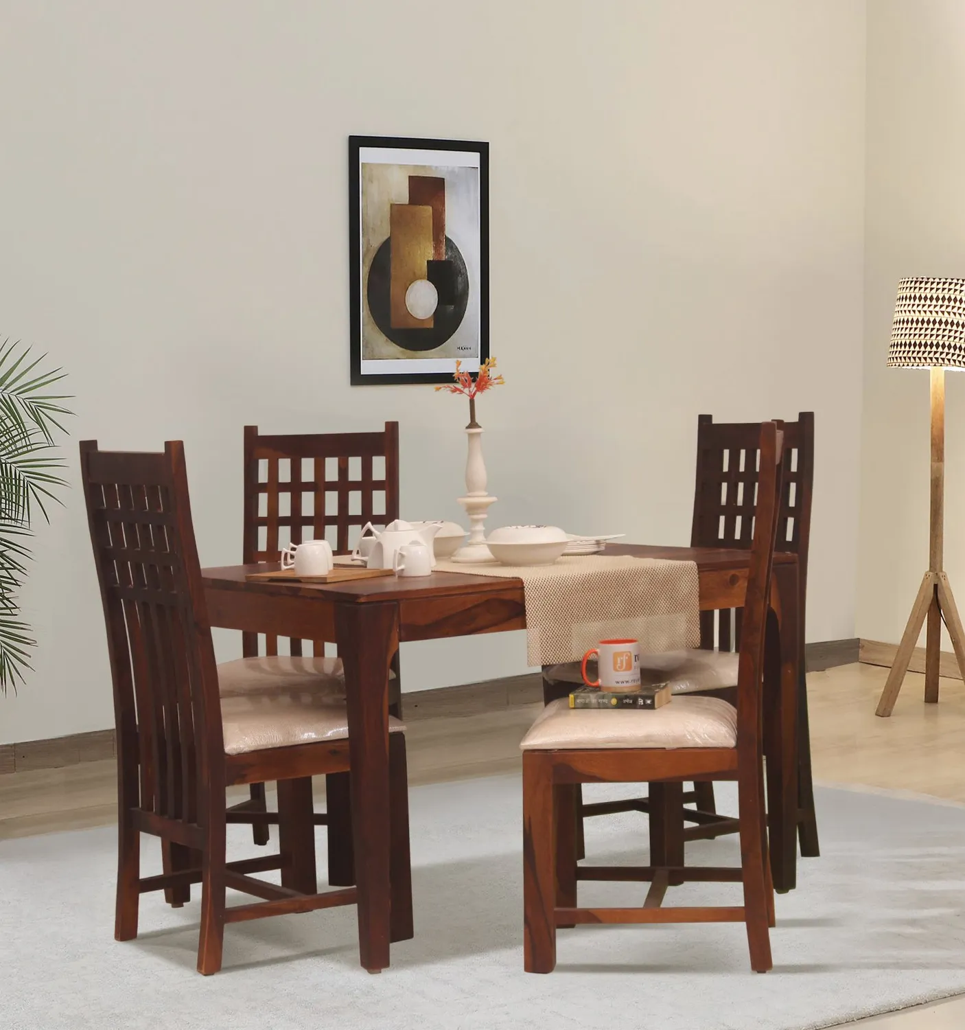 Royal Finish Neo Dali 4 Seater Dining Set in Natural Colour in Sheesham Wood