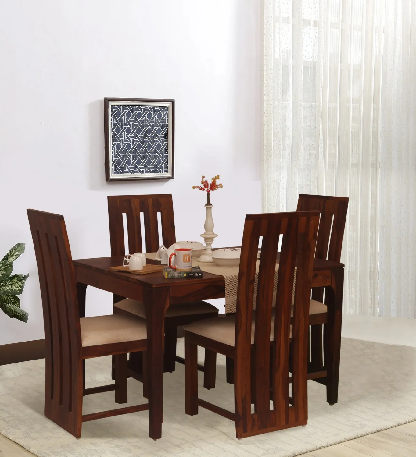 Royal Finish Neo Bentwood 4 Seater Dining Set in Natural Colour in Sheesham