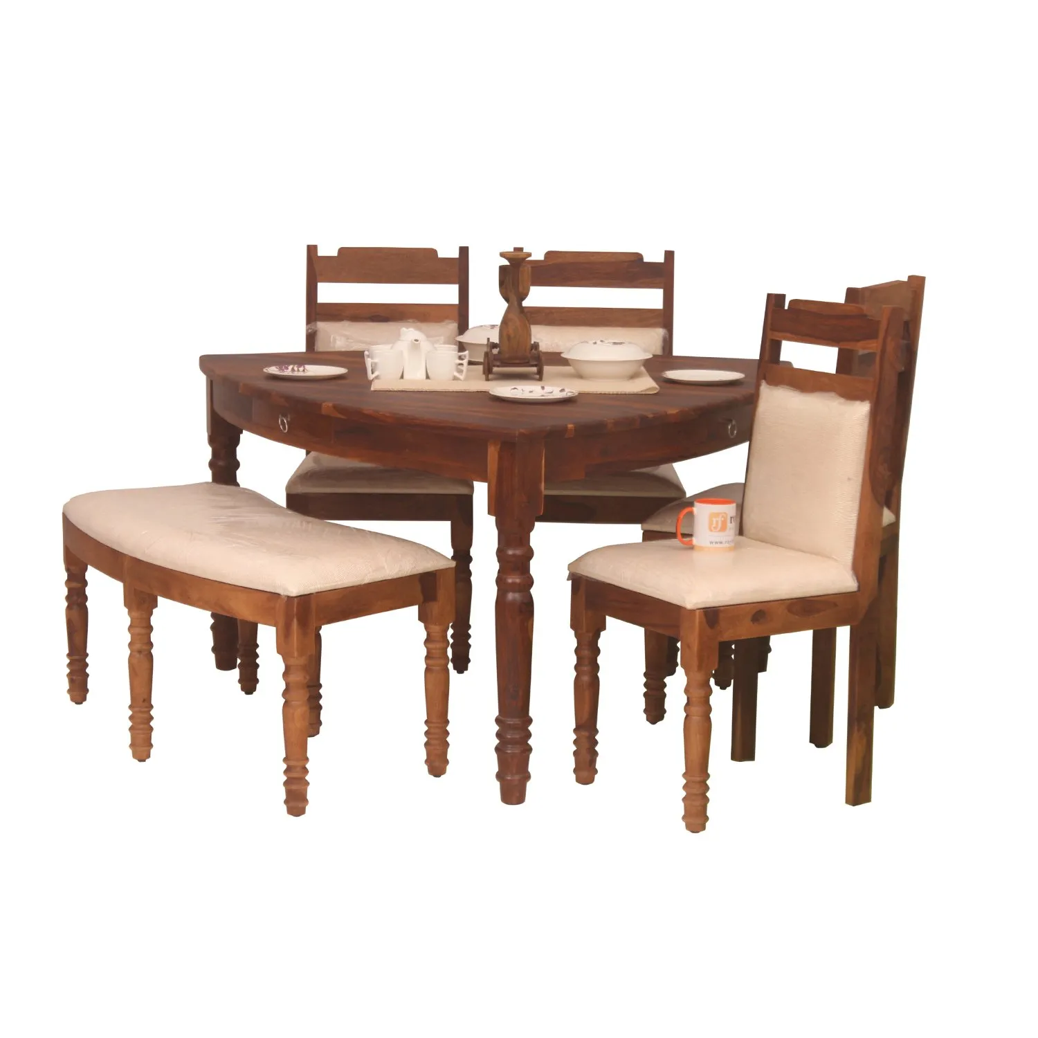 Royal Finish Simpale Betel Quid 6 Seater(with Bench)Dining Set in Natural Colour sheesham dining table image 4