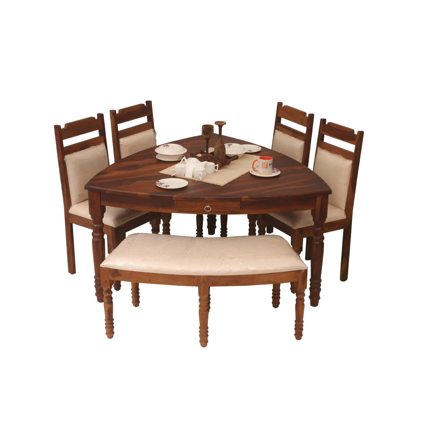 Royal Finish Simpale Betel Quid 6 Seater(with Bench)Dining Set in Natural Colour sheesham dining table image 5