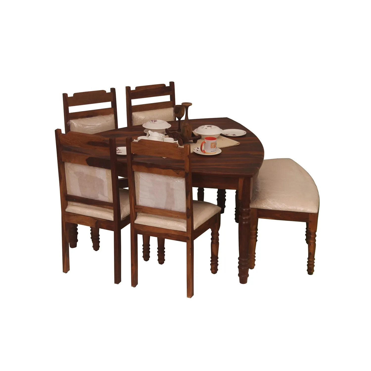Royal Finish Simpale Betel Quid 6 Seater(with Bench)Dining Set in Natural Colour sheesham dining table image 7